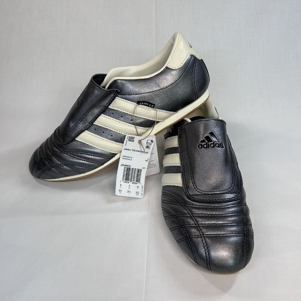 NWT Adidas Originals Taekwondo Leather Shoes Silver Metallic Black US Women 9.5
